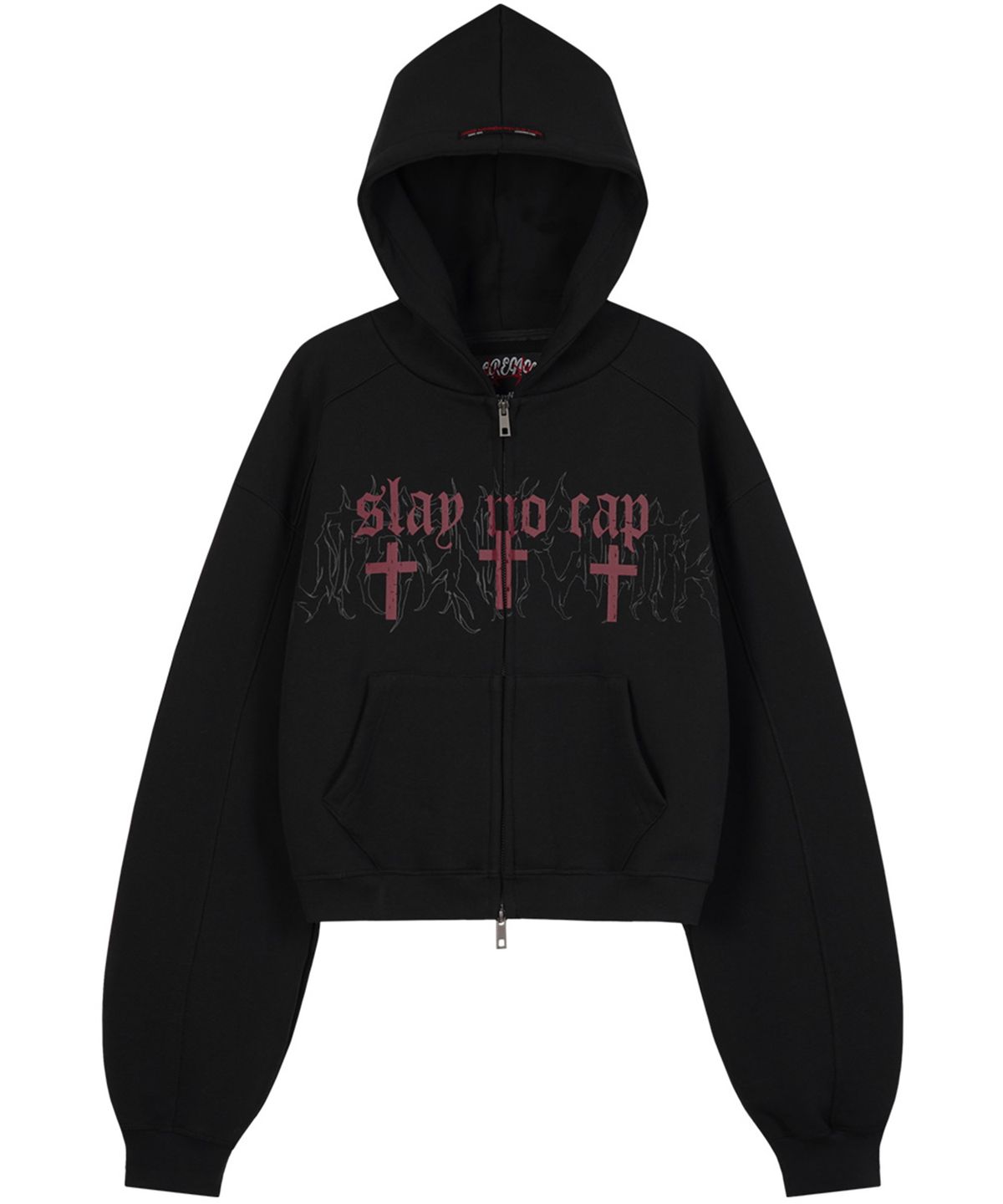 르렌느(LERENNE) Cross Crop Hood Zip-Up - Black