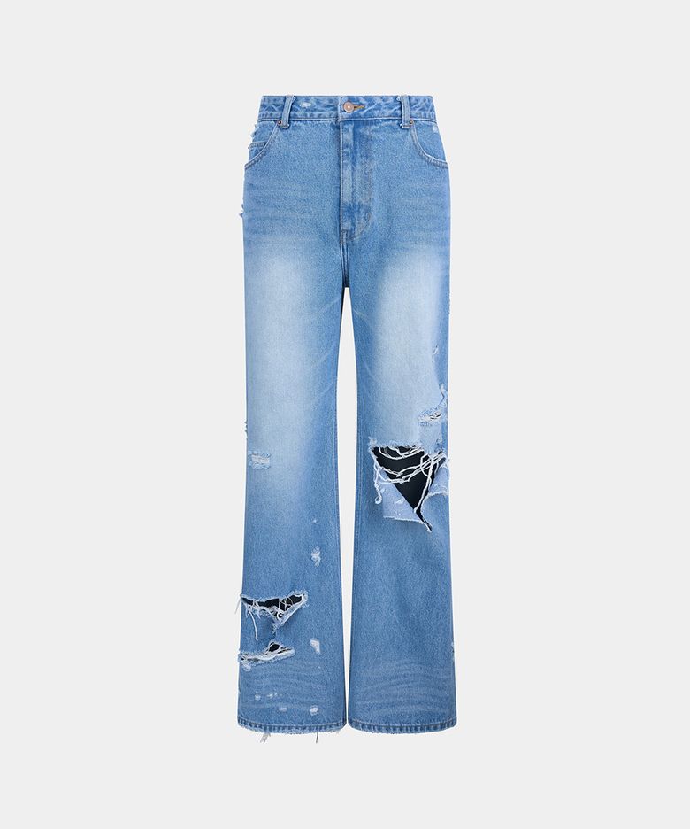 W REBELLION DESTROYED JEANS - BLUE