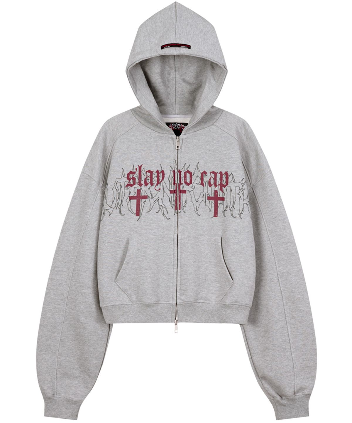 르렌느(LERENNE) Cross Crop Hood Zip-Up - Grey