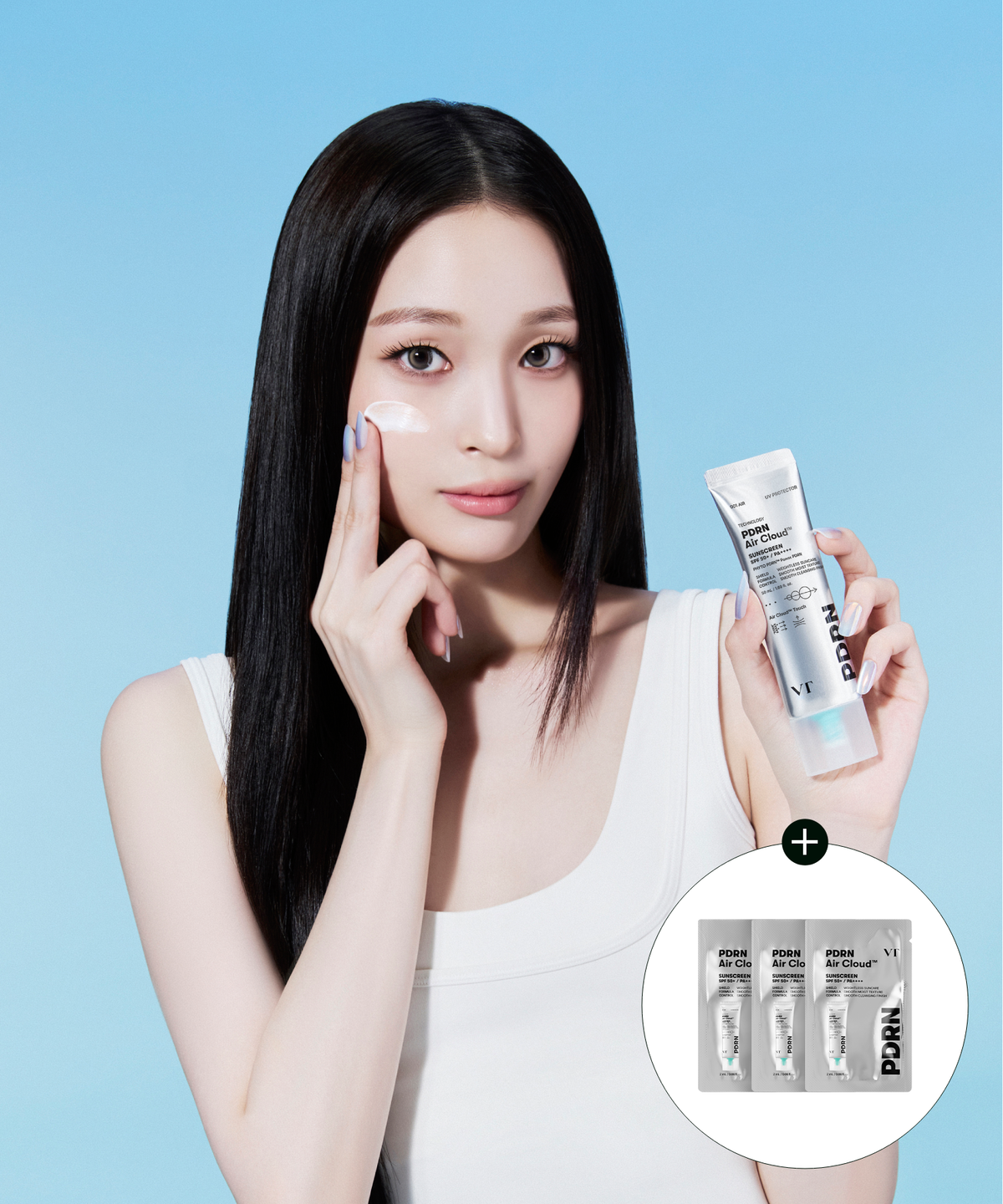 브이티코스메틱(VT COSMETICS) VT 피디알엔 에어 클라우드 선스크린 50ml (+선스크린 2ml 3개)