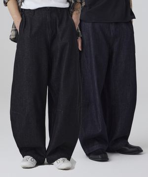 커브드 와이드 데님 팬츠 2COLOR
