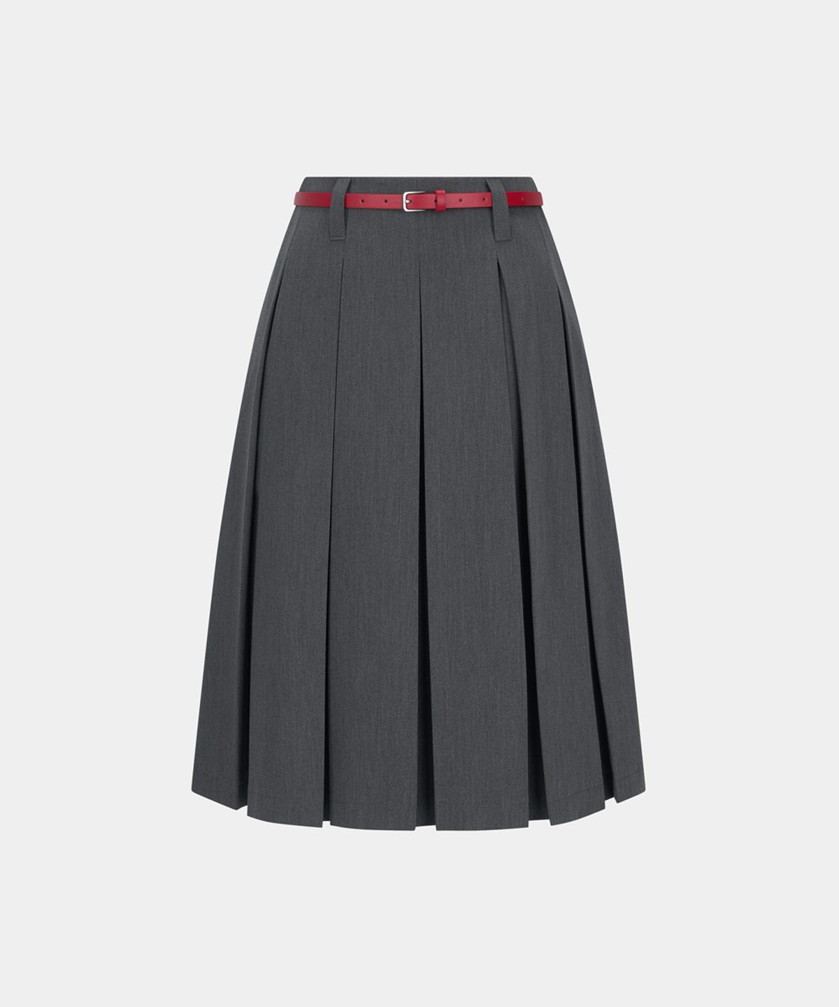 노이스(NOICE) W BELTED PLEATS MIDI SKIRT - GRAY