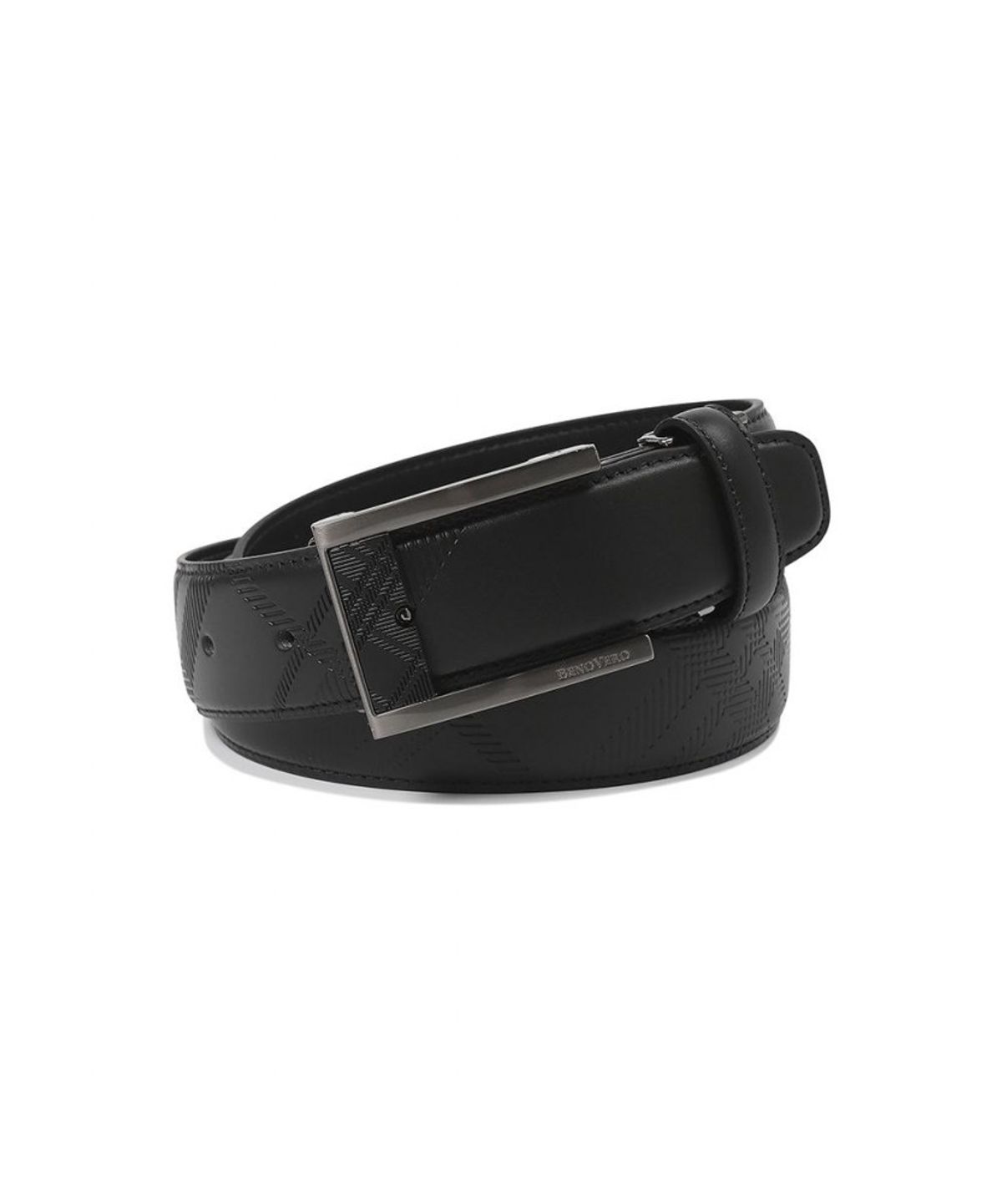 베노베로(BENOVERO) 체크엠보 흑사틴 자동벨트 블랙_BLG1ACB1285K1