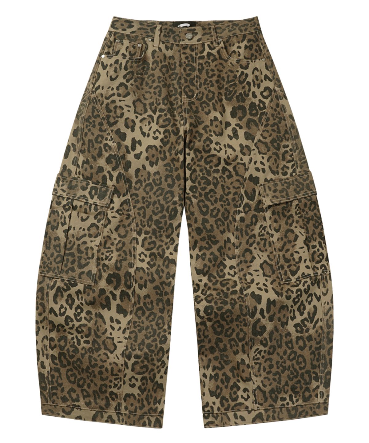 르렌느(LERENNE) Leopard Curved Cargo Pants - Beige