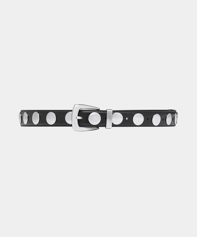 M STUDDED LEATHER BELT - BLACK
