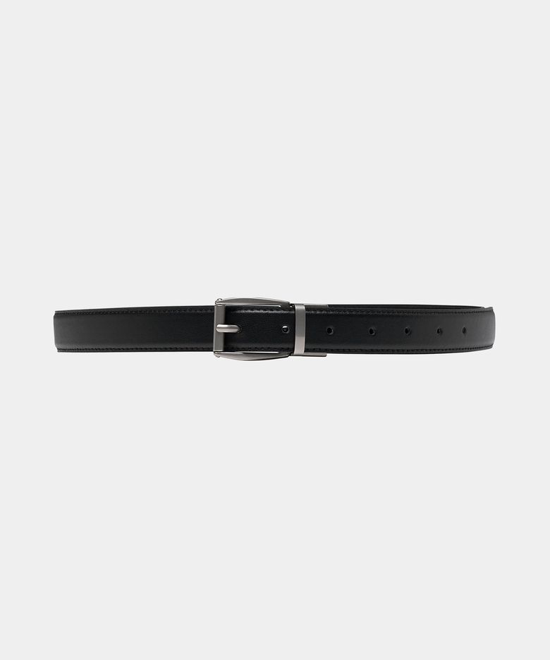 W SQUARE BUCKLE LEATHER BELT - BLACK