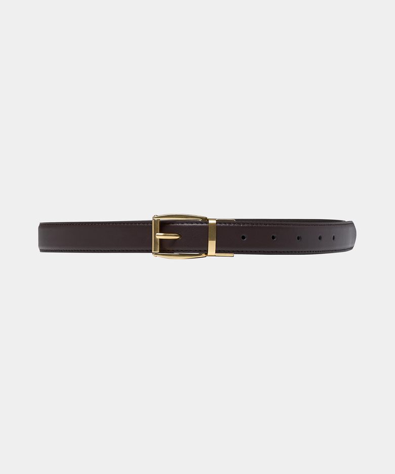 W SQUARE BUCKLE LEATHER BELT - BROWN