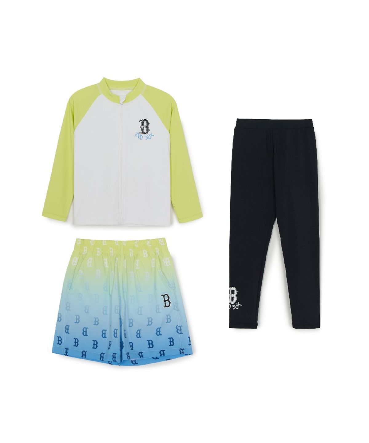 엠엘비 키즈(MLB KIDS) 스트릿 모노그램 집업 래쉬가드 3P 세트 BOS (Lime)