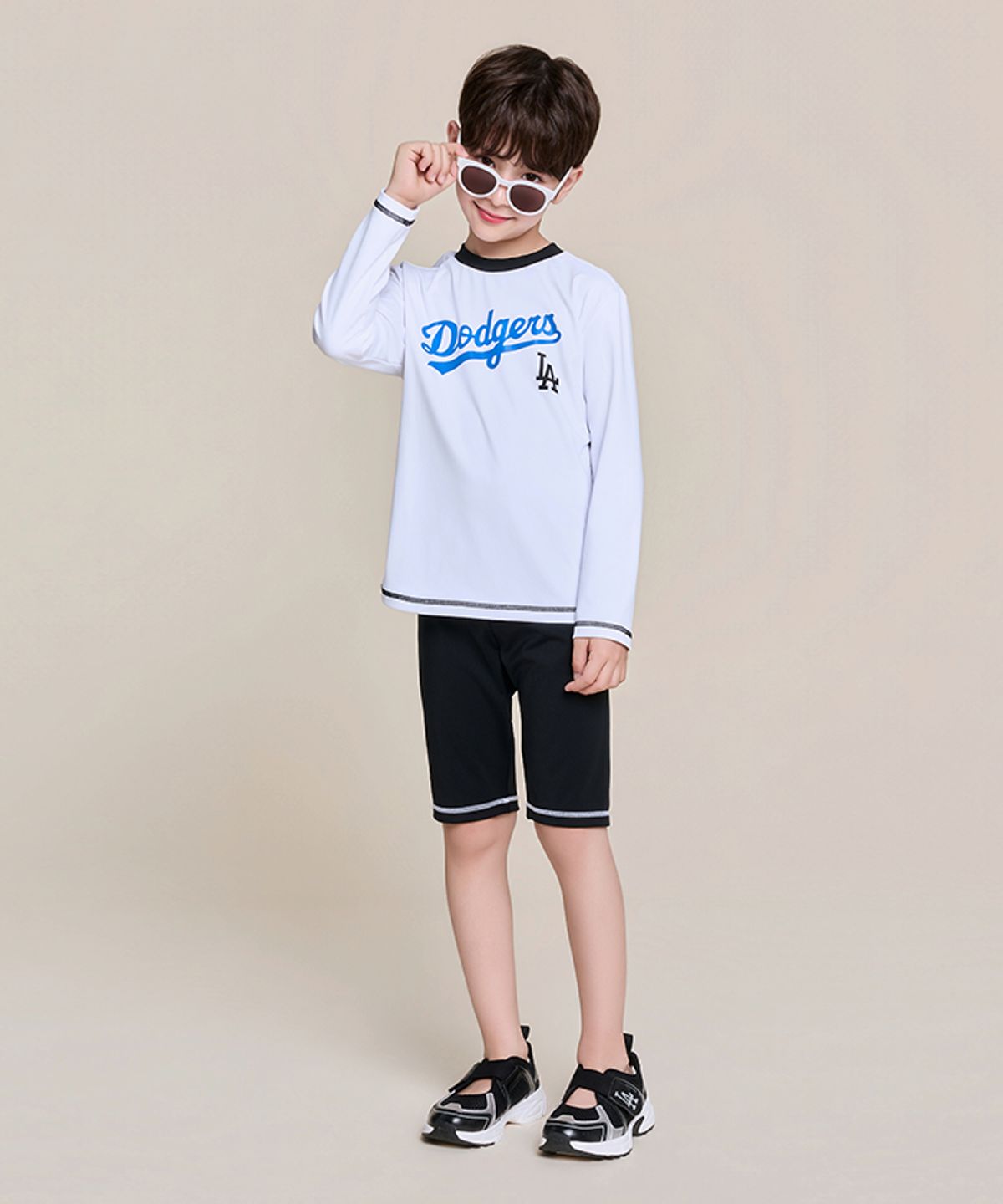 엠엘비 키즈(MLB KIDS) 스포티브 티셔츠 래쉬가드 레깅스 세트 LA (White)