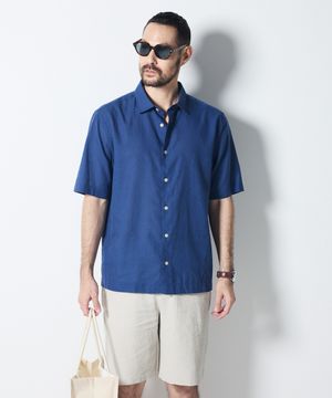 DIEMS 린넨 혼방 반팔 솔리드 셔츠 블루 (이지핏)_DDSWB02ESL