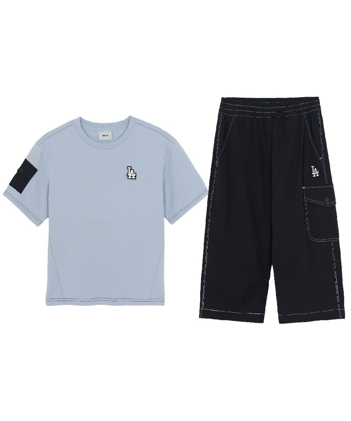 엠엘비 키즈(MLB KIDS) 아웃도어 베이직 7부 팬츠 티셔츠세트 LA (Mg. Sky Blue)