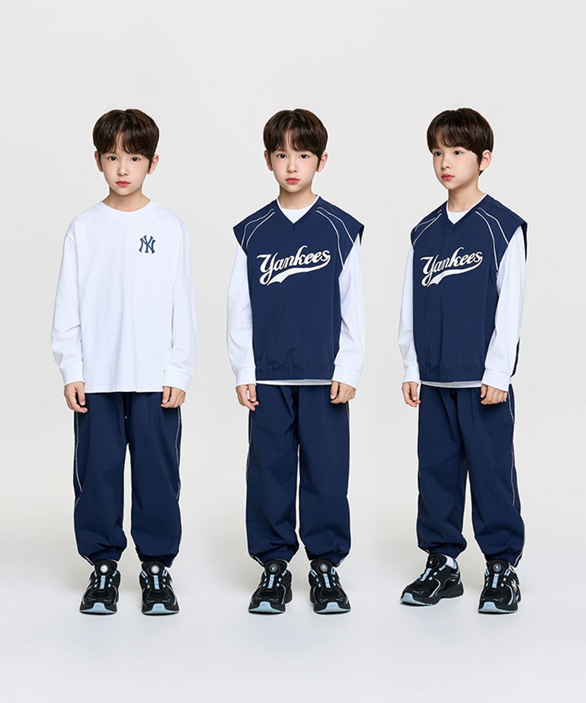 엠엘비 키즈(MLB KIDS) 스포티브 바시티 긴팔 티셔츠 3 세트 NY (Navy)