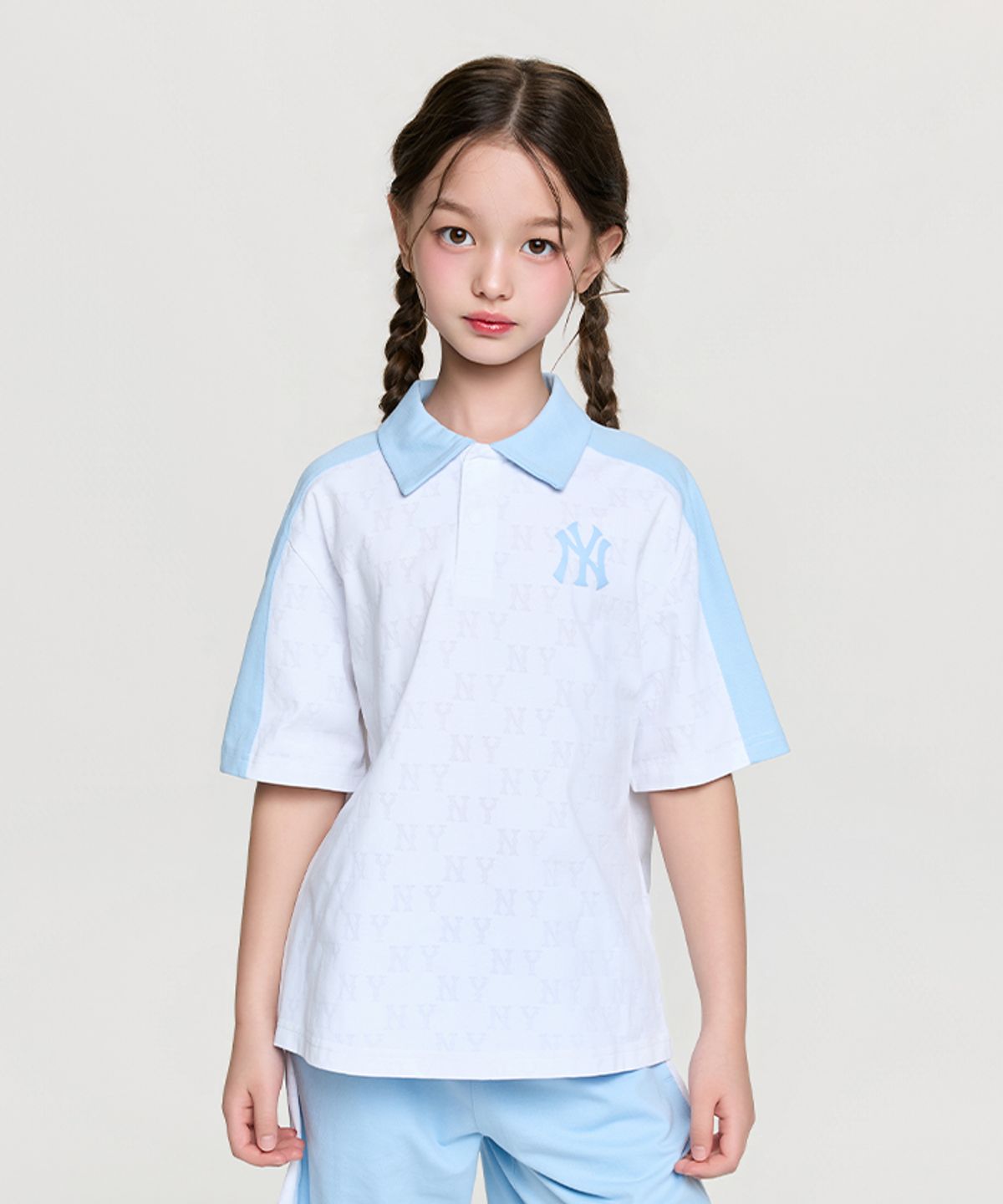 엠엘비 키즈(MLB KIDS) 모노그램 카라 티셔츠 NY (White)