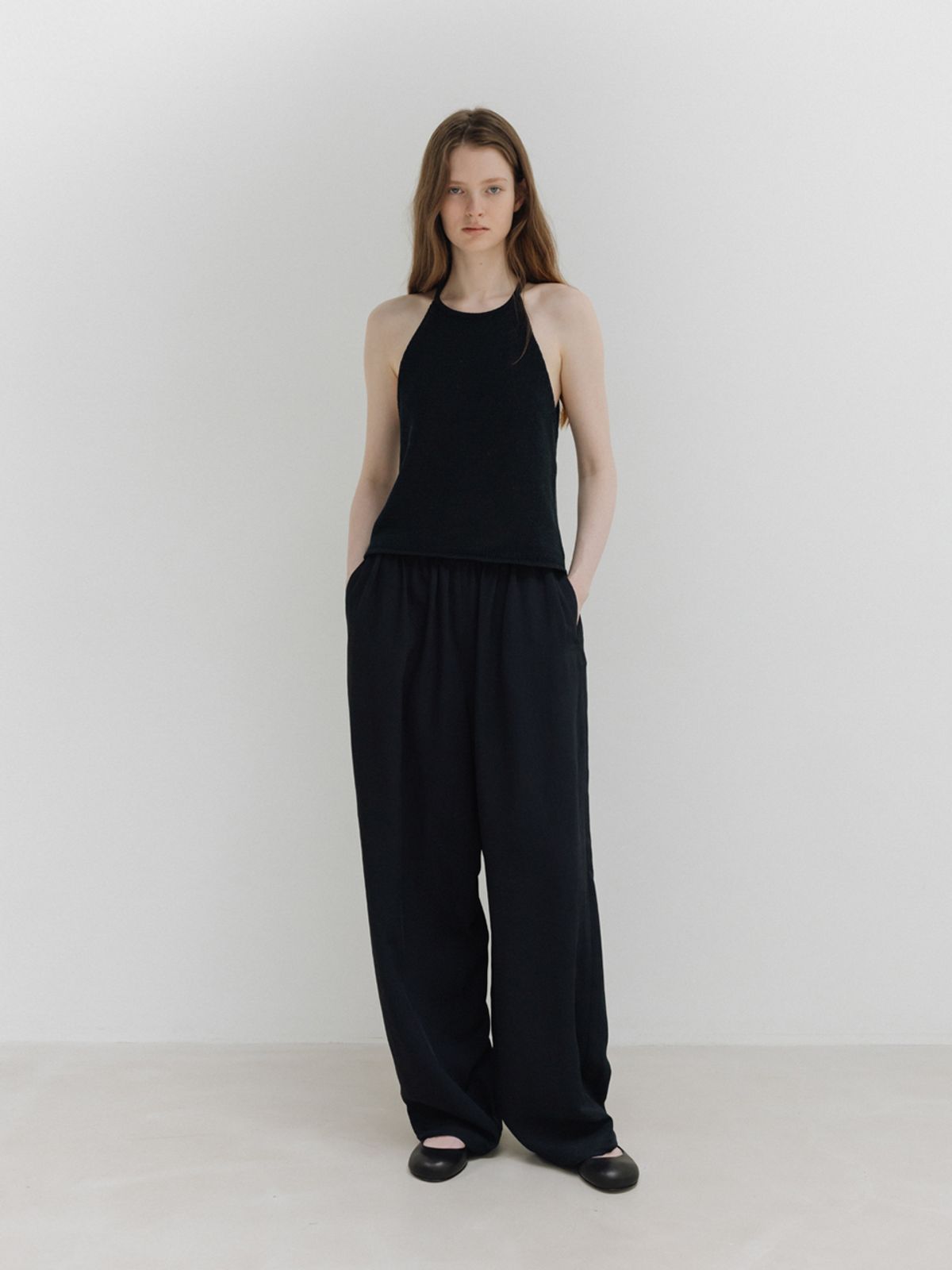 모이아(MOIA) relaxed shirring pants (dark navy)