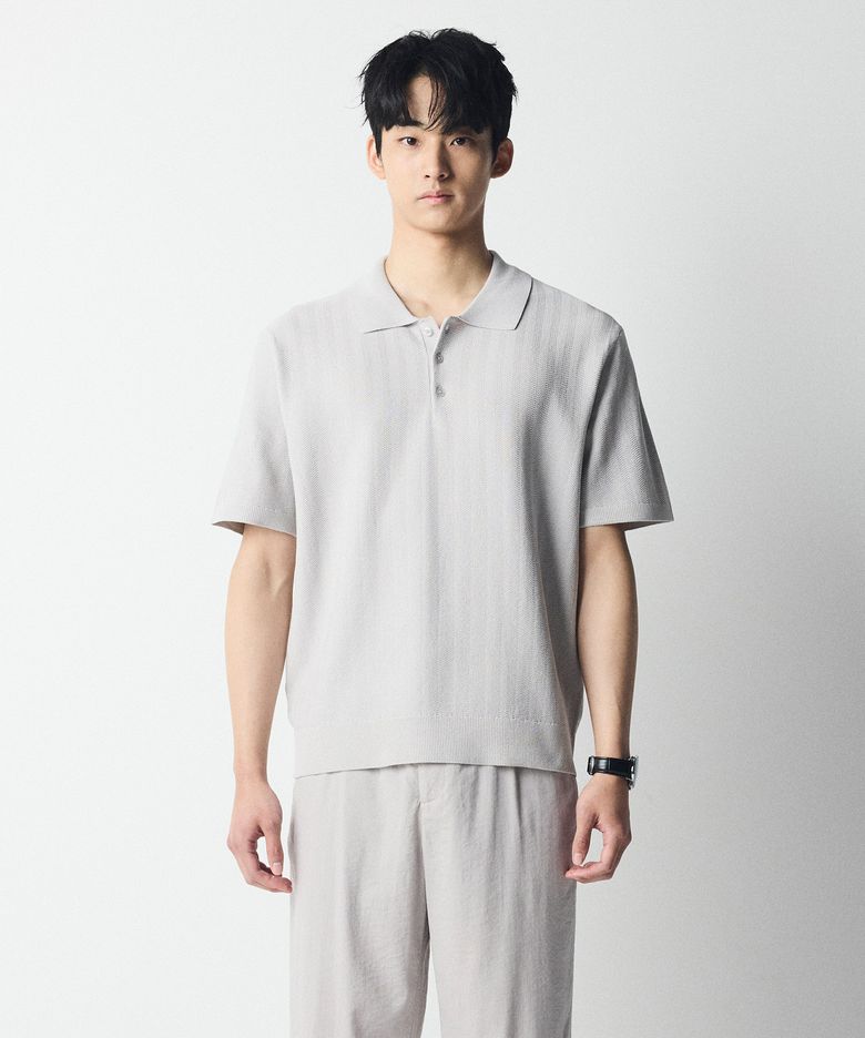 물결조직 카라 니트 그레이 (세미오버핏)_SKTWB57NSG