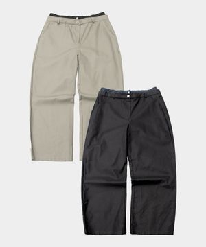 체크 레이어드 새깅 포인트 베이직 와이드 코튼 팬츠 _2COLOR