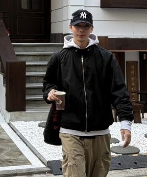 스탠다드 하이넥 탈부착 비조 체크 배색 코튼 투웨이 블루종 자켓_2COLOR