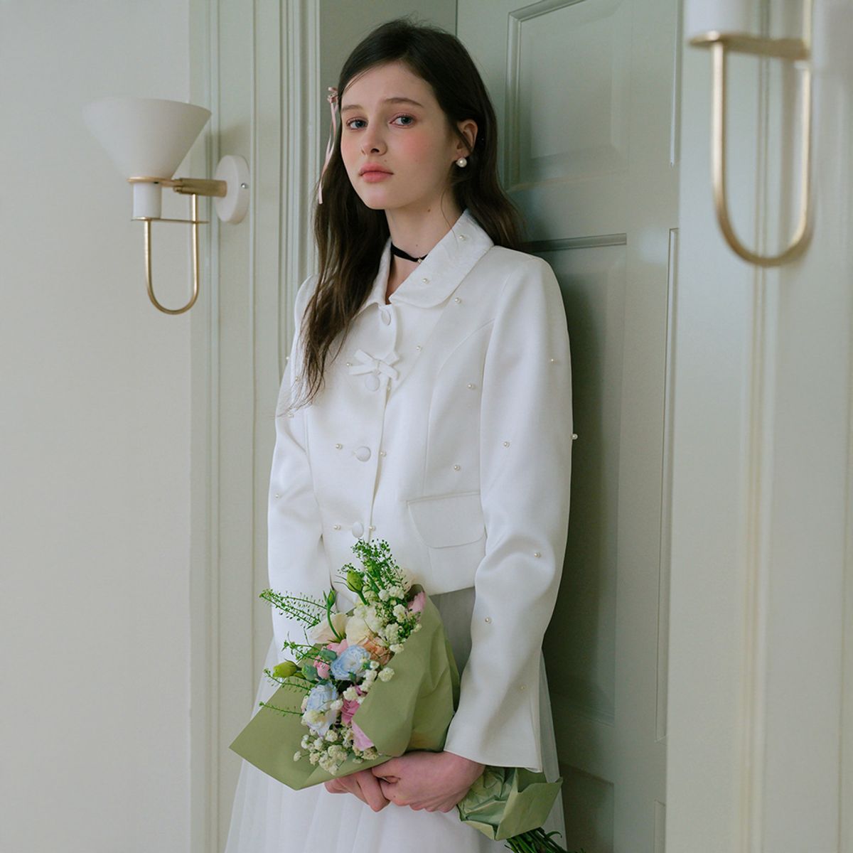 쎄무아듀(CEST MOIDEW) Cest_White pearl cropped jacket