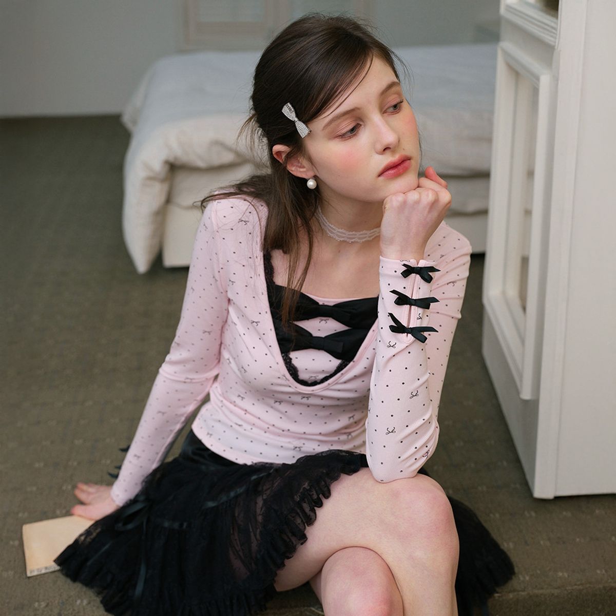 쎄무아듀(CEST MOIDEW) Cest_Ribbon dot long sleeve top