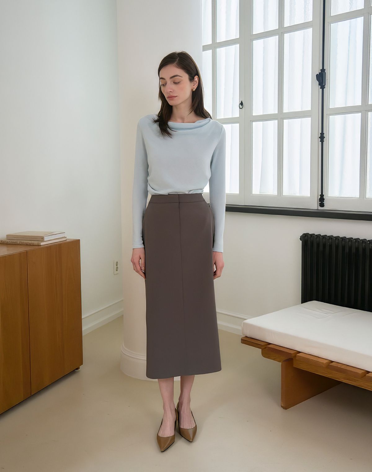 지에마르(GIEMAR) STRAIGHT MAXI SKIRT GRAY 스트레이트 맥시 스커트 그레이