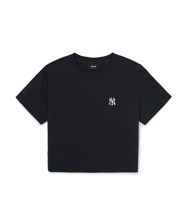 여성 베이직 크롭 컴포터블핏 반팔티셔츠 NY (Black)