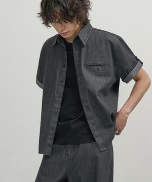 로우 페이드 하프 데님 셔츠 (WASHED BLACK)