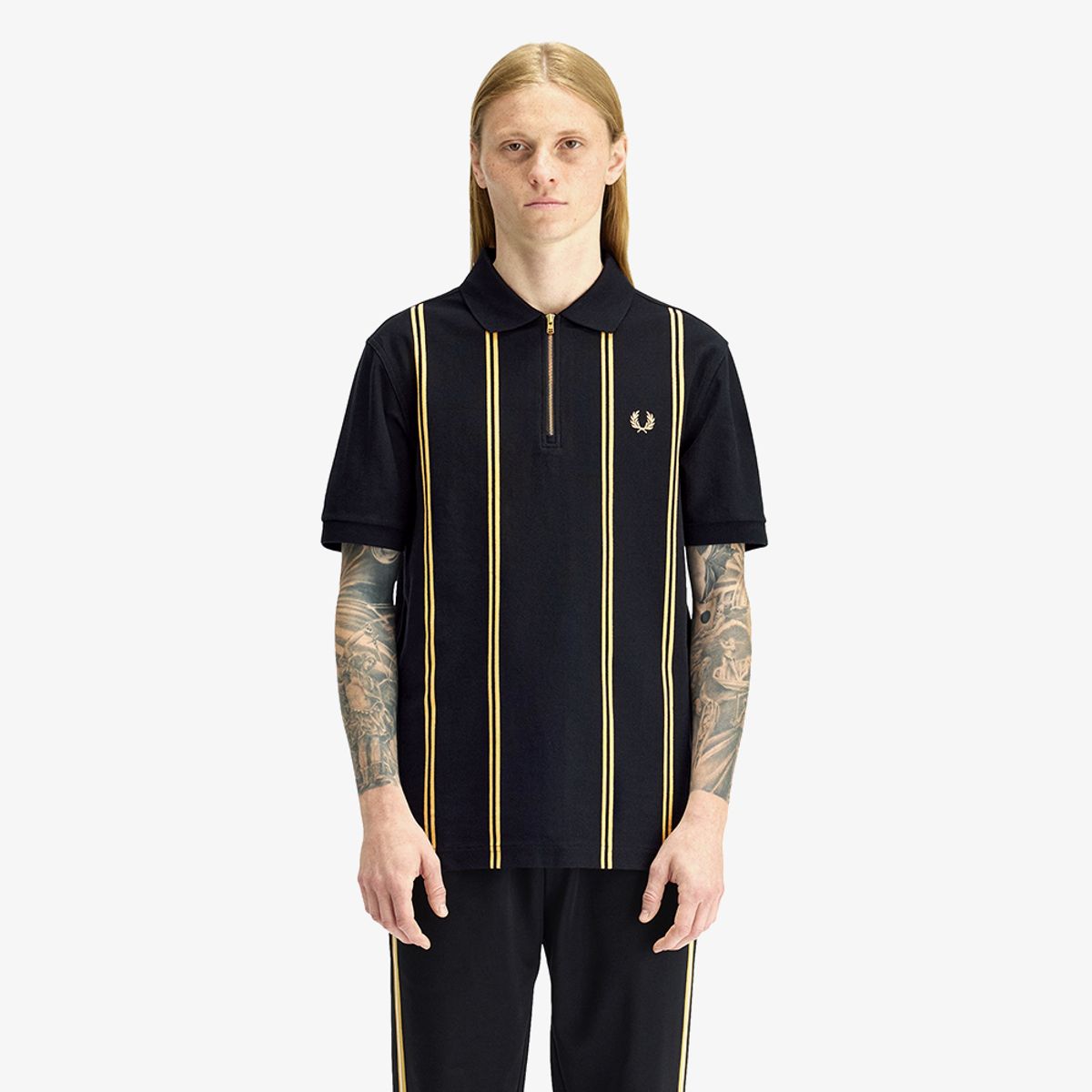 프레드페리(FRED PERRY) [Sport] 버티컬 스트라이프 폴로 셔츠 - 블랙/샴페인 AFPM2612419-90A