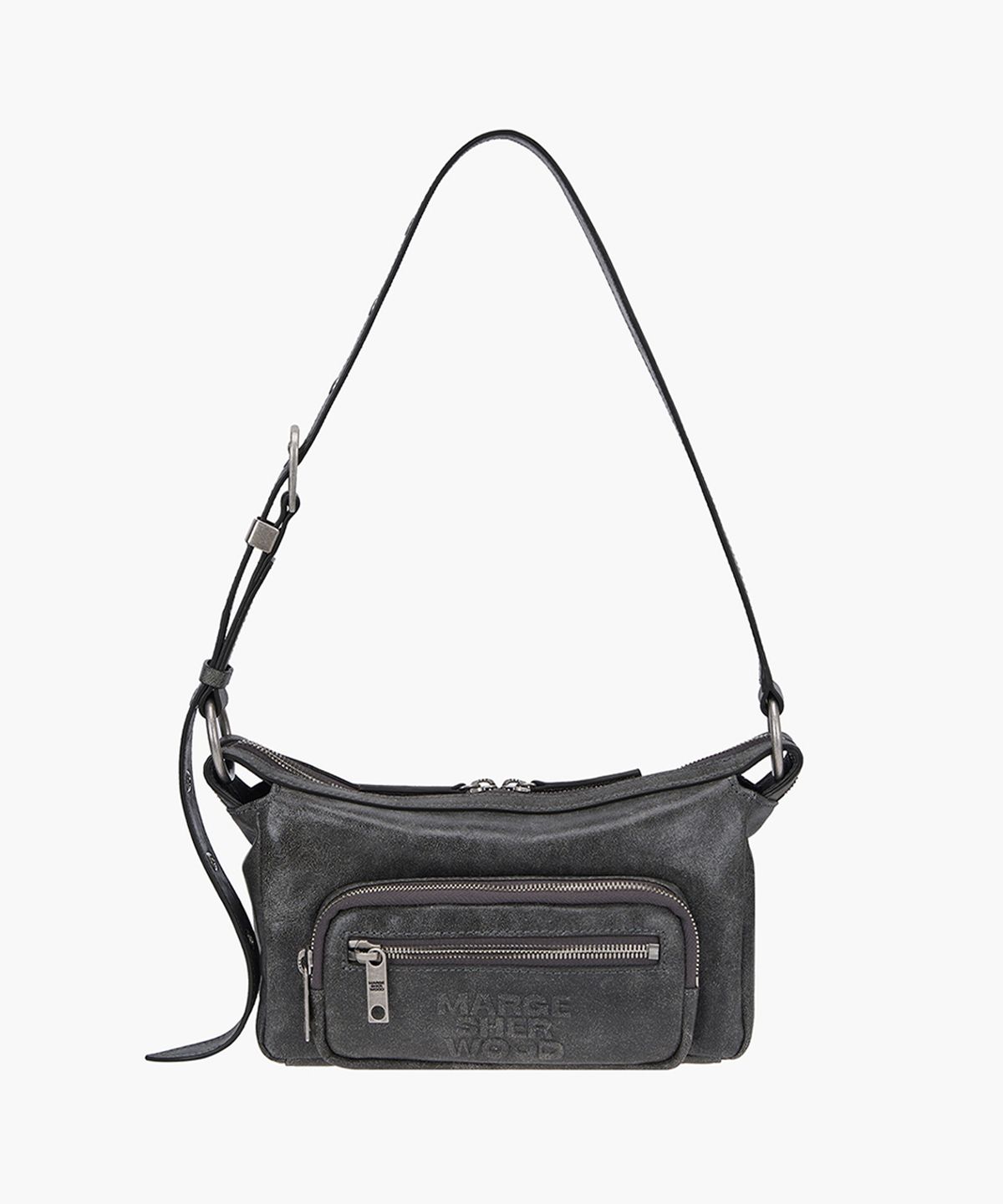 마지셔우드(MARGESHERWOOD) OUTPOCKET HOBO MINI_white+grey two-tone cracked