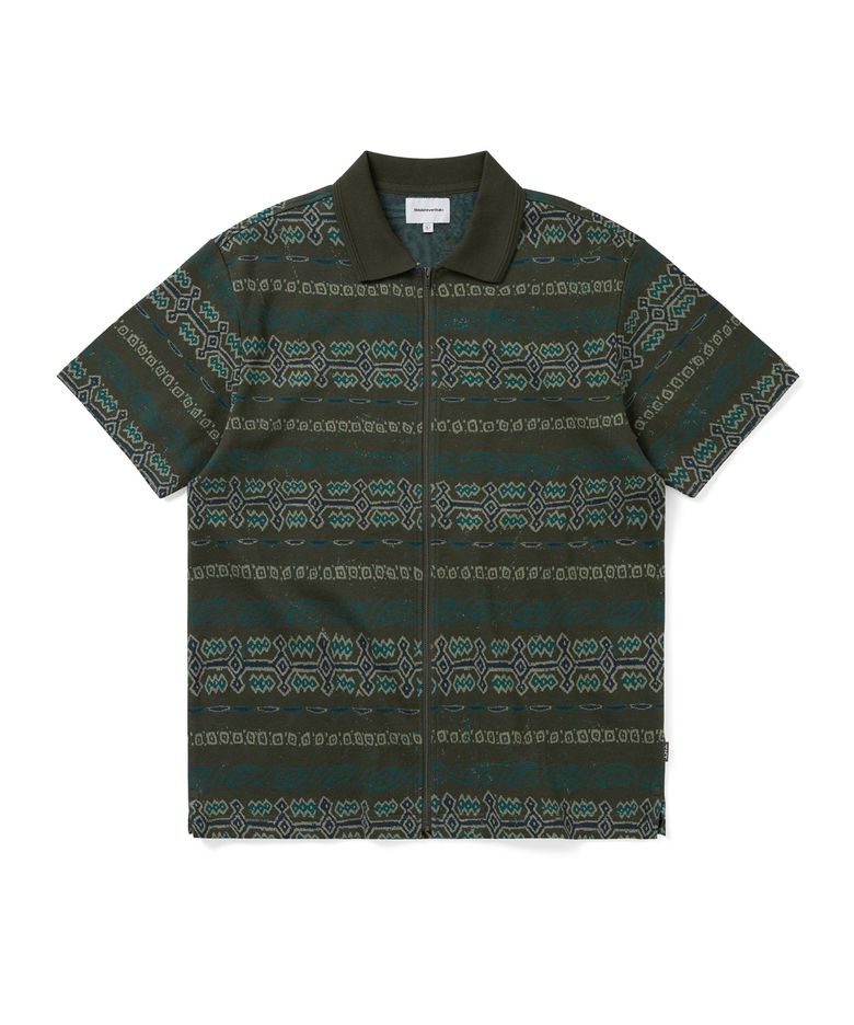 Jungle Jacquard Zip Up Top Olive