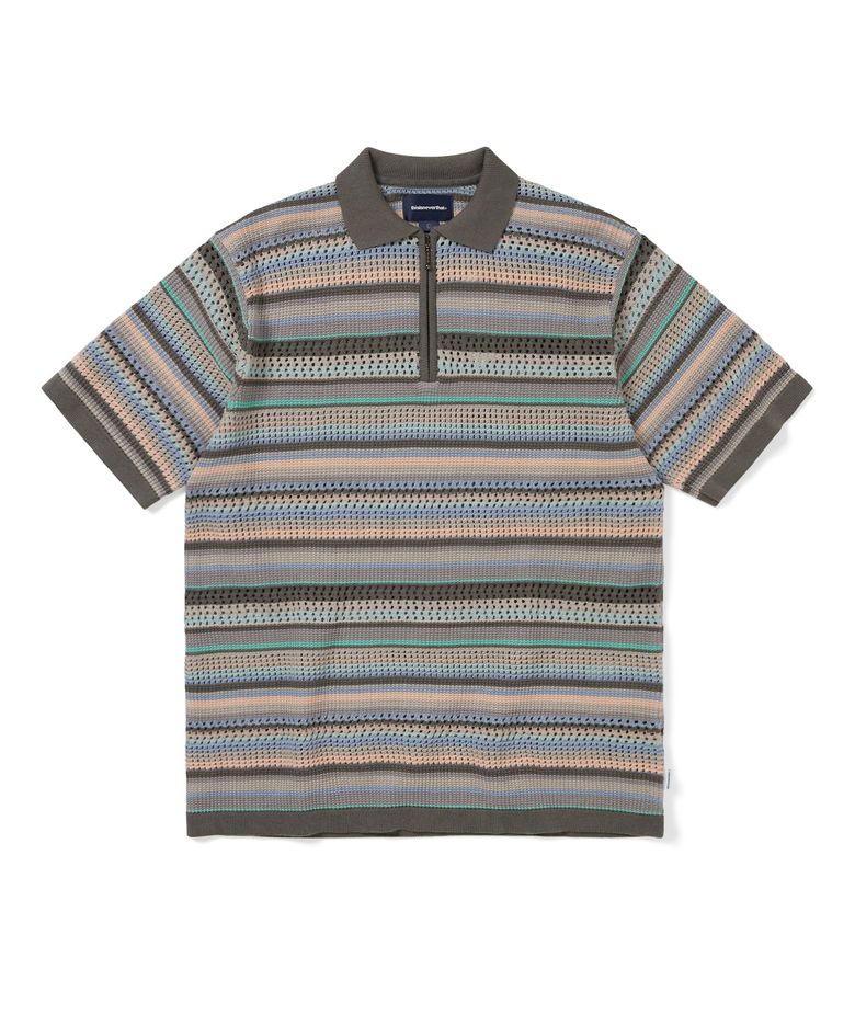 Striped S/S KnIt Polo Pink Grey
