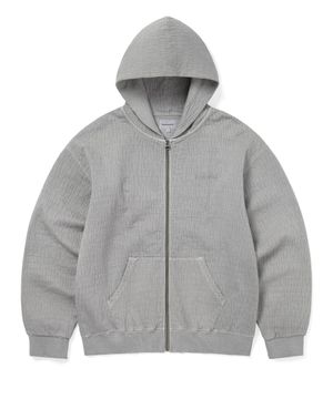 Damaged Zip Up Hoodie Khaki Grey