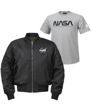 NASA 나사 남녀공용 양면 항공점퍼 블루종 자켓+반팔티 2종 세트