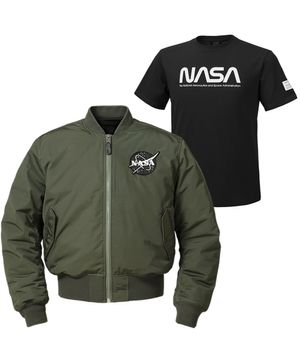 NASA 나사 남녀공용 양면 항공점퍼 블루종 자켓+반팔티 2종 세트