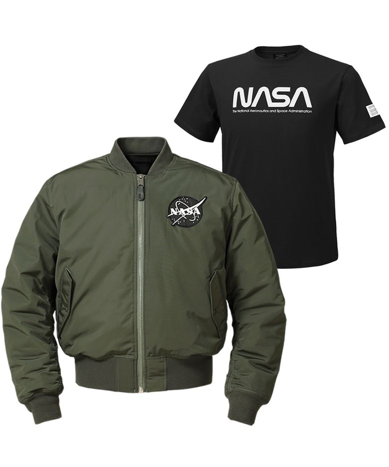 NASA 나사 남녀공용 양면 항공점퍼 블루종 자켓+반팔티 2종 세트