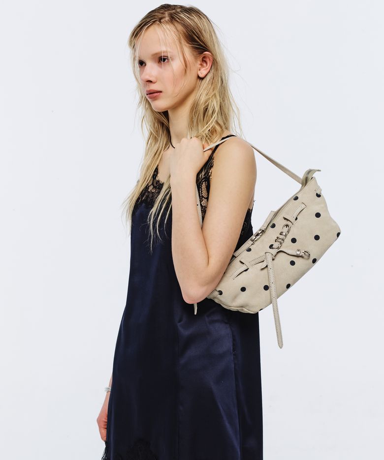 GRANDMA USED SLING BAG_blond wood printed suede