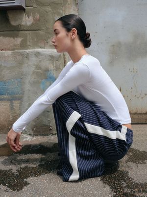 BENI STRIPE SWEAT PANTS_NAVY