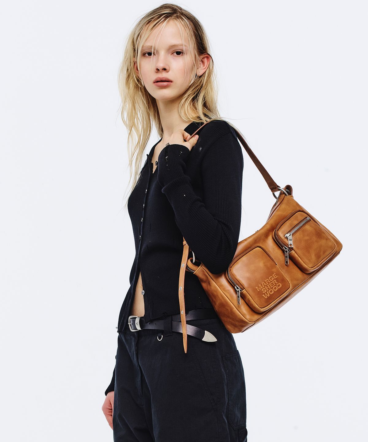 마지셔우드(MARGESHERWOOD) OUTPOCKET HOBO_saddle brown pull-up