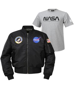 NASA 나사 남녀공용 양면 항공점퍼 블루종 자켓+반팔티 2종 세트