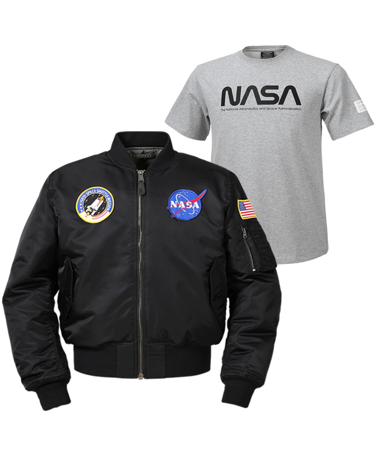 나사(NASA) NASA 나사 남녀공용 양면 항공점퍼 블루종 자켓+반팔티 2종 세트