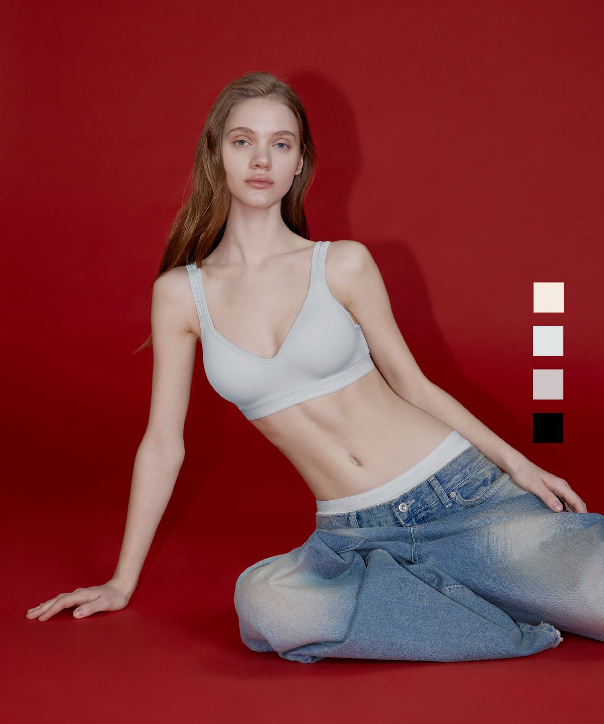 게스언더웨어(GUESS UNDERWEAR) 에어로쿨 내추럴 볼륨 노와이어 브라 팬티 세트 - 4Colors