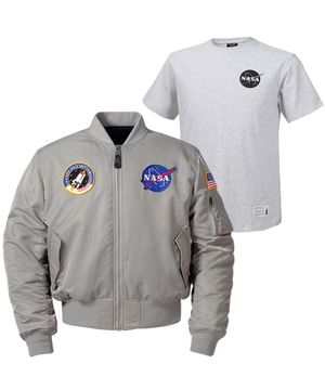 NASA 나사 남녀공용 양면 항공점퍼 블루종 자켓+반팔티 2종 세트