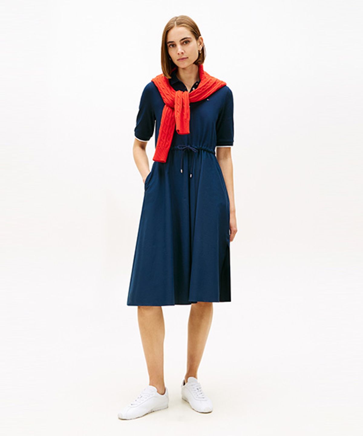 타미힐피거(TOMMY HILFIGER) 믹스 폴로 미디 드레스 (T22G0TDR002WT1C1G)