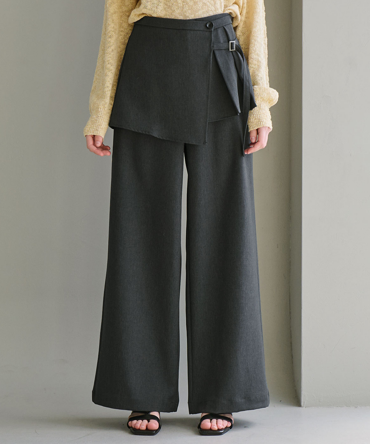 슬로우롤리(SLOWLOLLI) [3차] Wrap layer wide pants_2 Colors