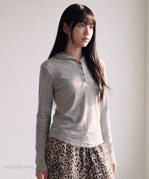 여성) 헨리넥 후드 긴팔 티셔츠