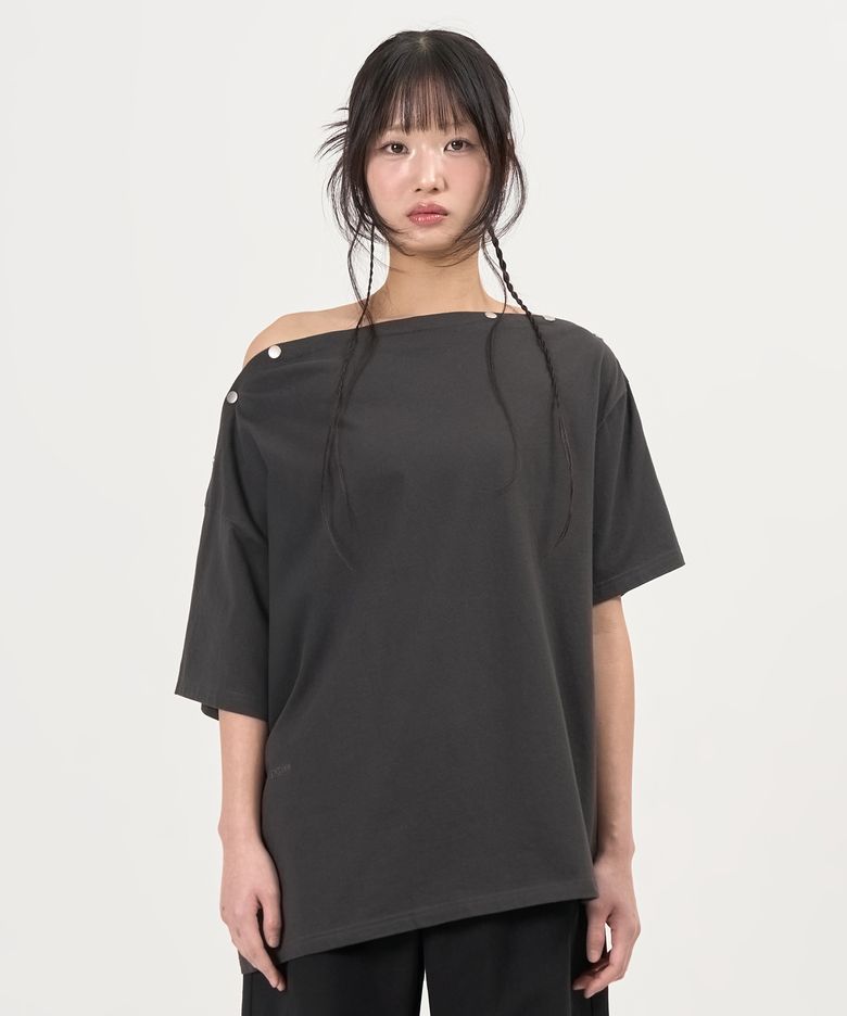 Snap One-Shoulder Tee (Charcoal)