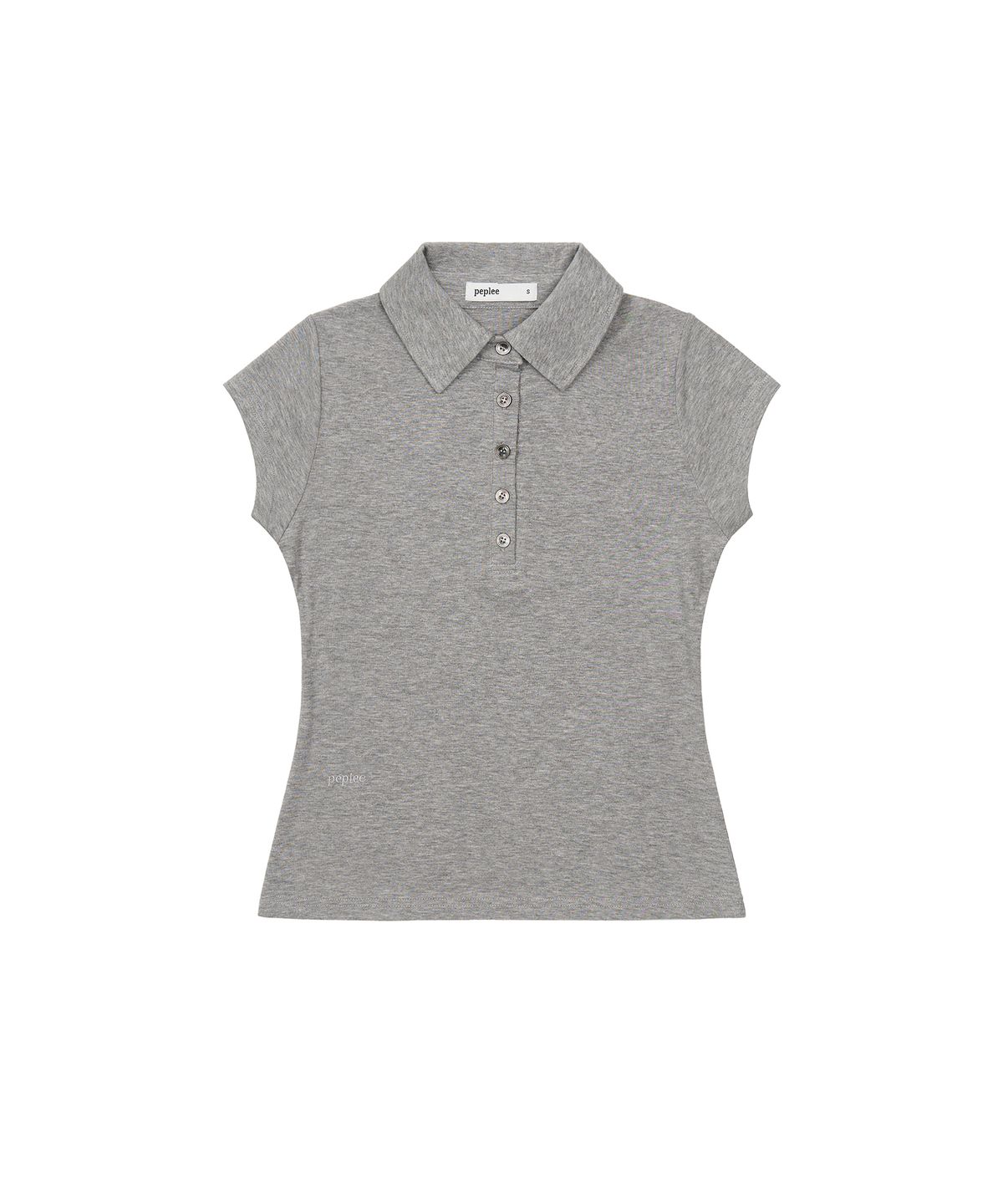 페플리(PEPLEE) Button Cap Sleeve Collar Tee (Grey)