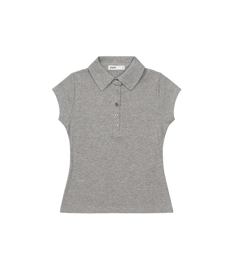 Button Cap Sleeve Collar Tee (Grey)