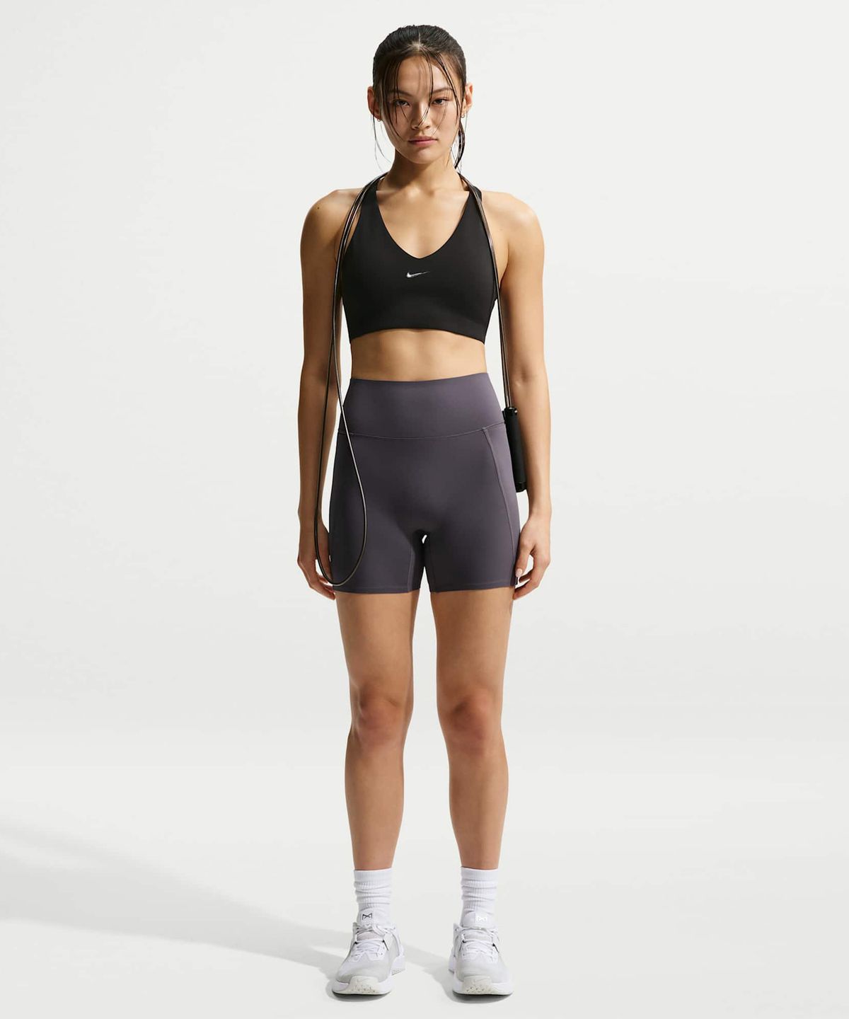 나이키(NIKE) 유니버사 하이웨이스트 5인치 노 프론트 심 바이커 쇼츠 W - 썬더 그레이:다크 쉐도우 / HQ6833-036