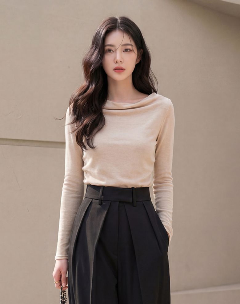 DRAPE SHIRRING TEE OATMEAL 드레이프 셔링티 오트밀