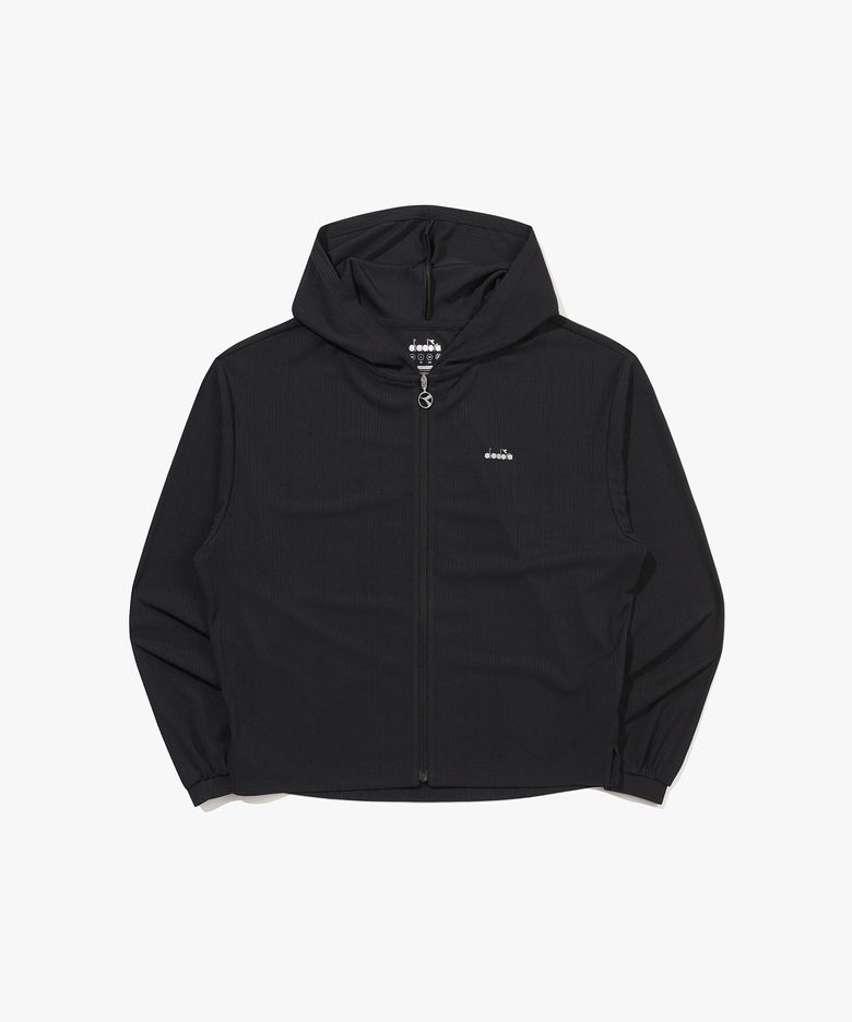 시어 골지 후드 집업 우먼 BLACK